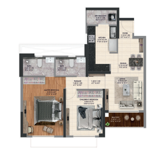 3 BHK Floor Plan
