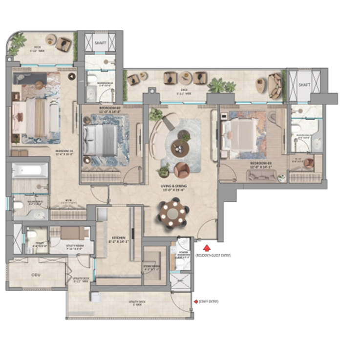 Whiteland The Aspen 4 BHK Floor Plan